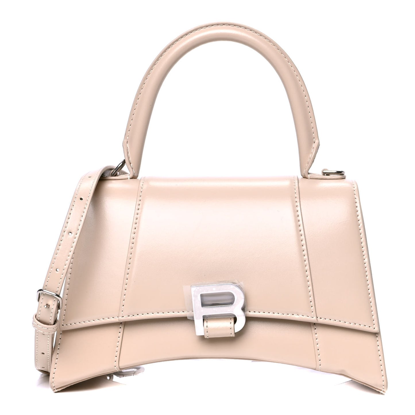 Shiny Box Calfskin Small Hourglass Top Handle Bag Light Beige