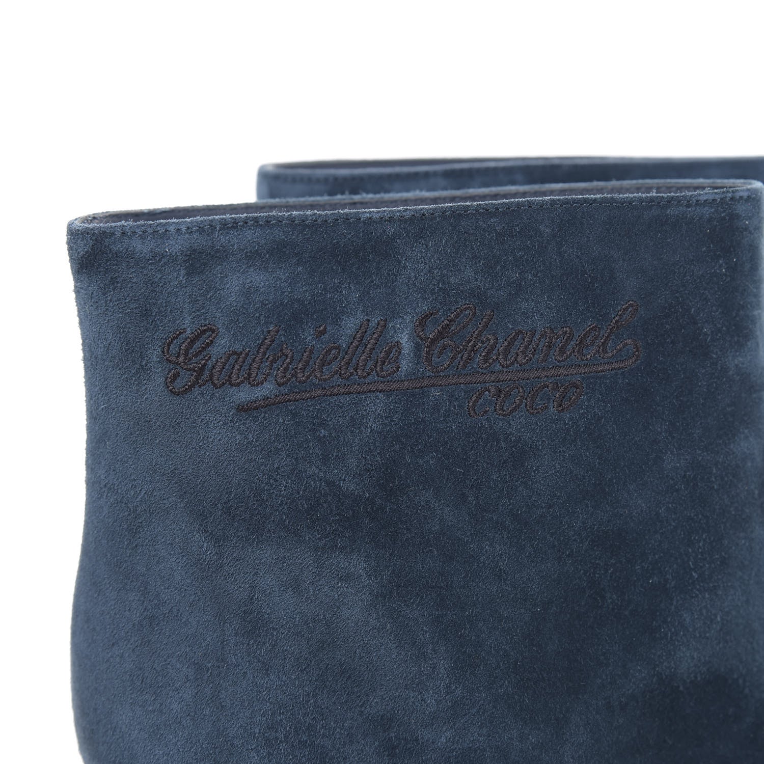 Chanel Suede Calfskin Satin Gabrielle Cap Toe Short Boots 38.5 Blue Black 6 of 10