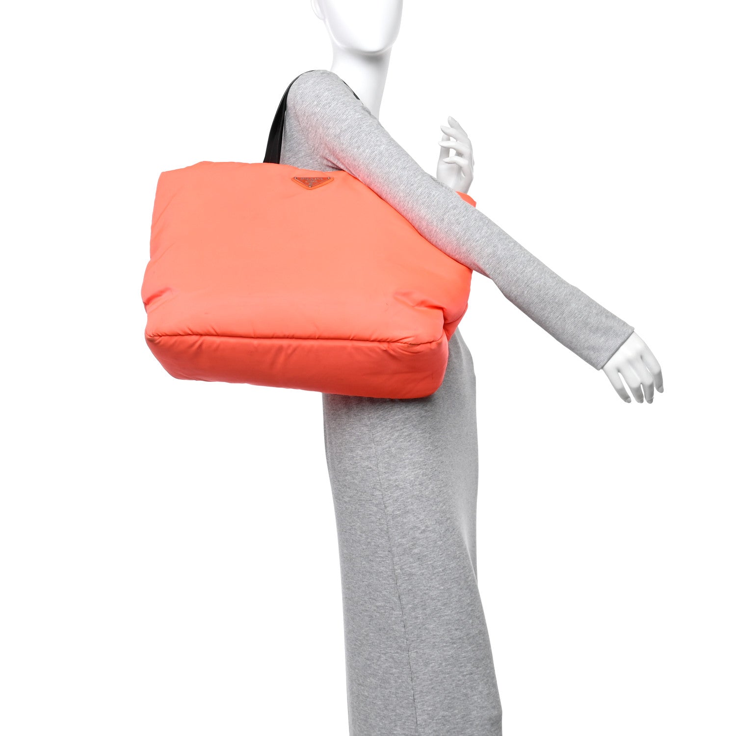Prada Tessuto Nylon Soft Padded Medium Shopping Tote Arancio Fluo 2 of 10