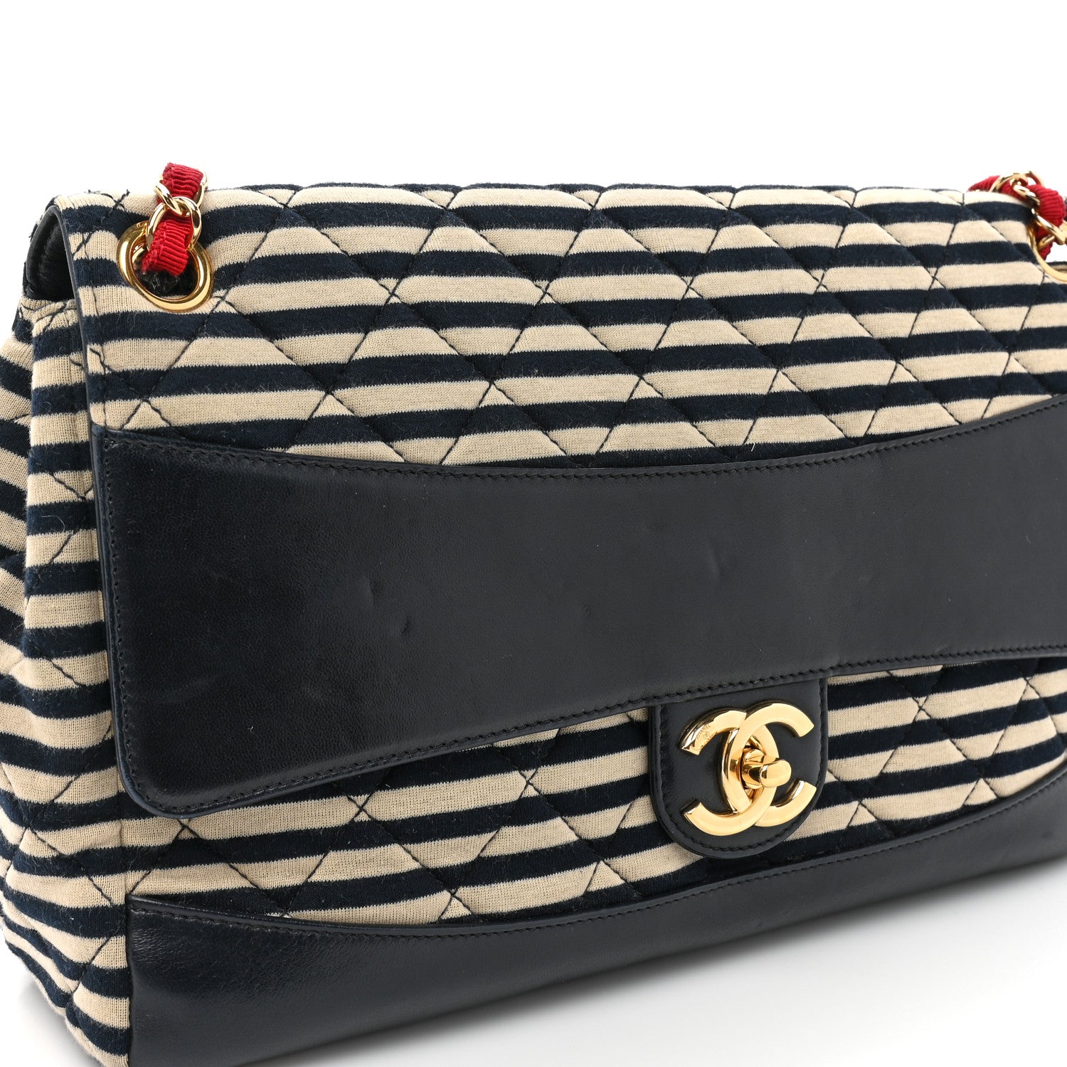 Chanel Jersey Quilted Jumbo Coco Sailor Flap Navy White Red 12 of 12