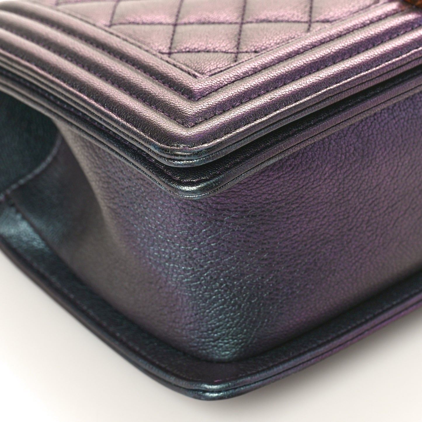 Iridescent Goatskin Quilted Medium Boy Flap Purple