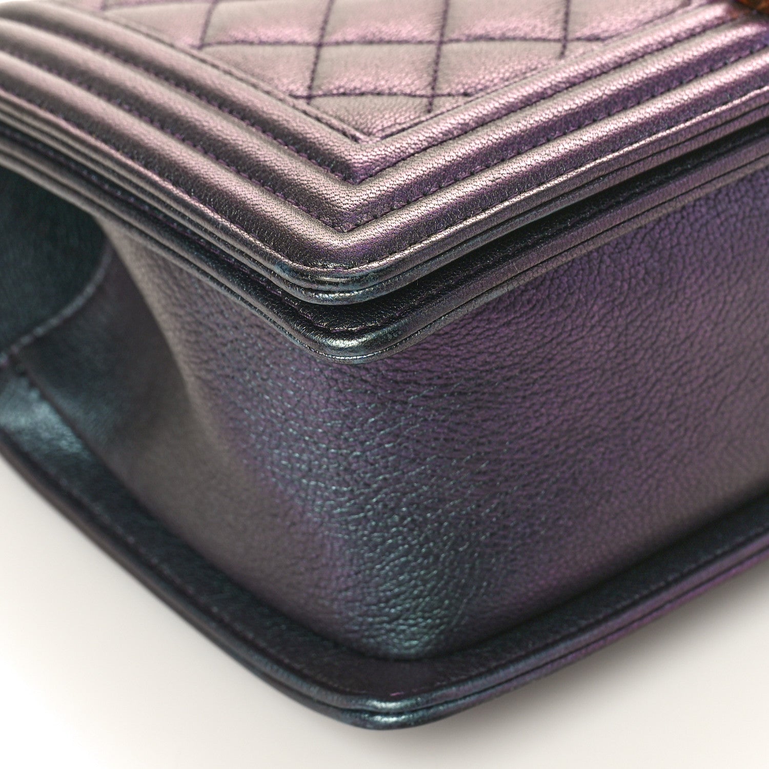 Chanel Iridescent Goatskin Quilted Medium Boy Flap Purple 8 of 9