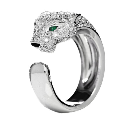 Cartier 18K White Gold Diamond Black Onyx Emerald Panthere De Cartier Ring 54 7 1 of 7