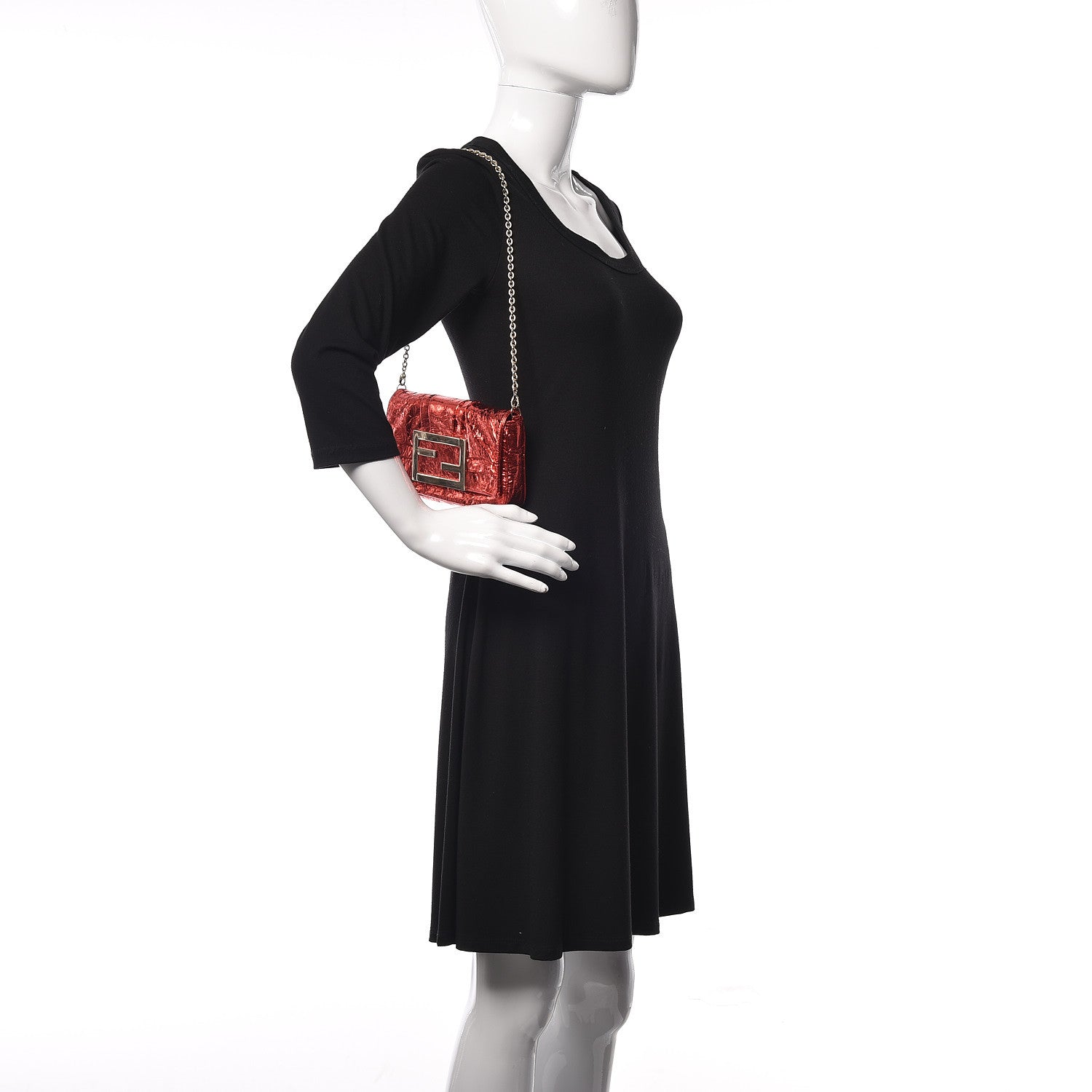 Fendi Laminated Metallic Calfskin Mia Pochette Red 2 of 10