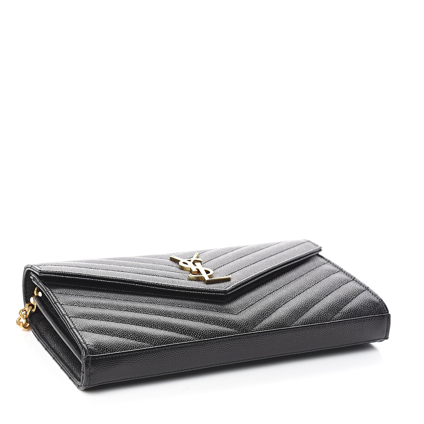 Grain De Poudre Matelasse Chevron Monogram Chain Wallet Black