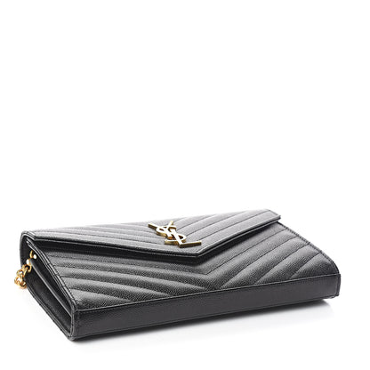 Saint Laurent Grain De Poudre Matelasse Chevron Monogram Chain Wallet Black 3 of 9