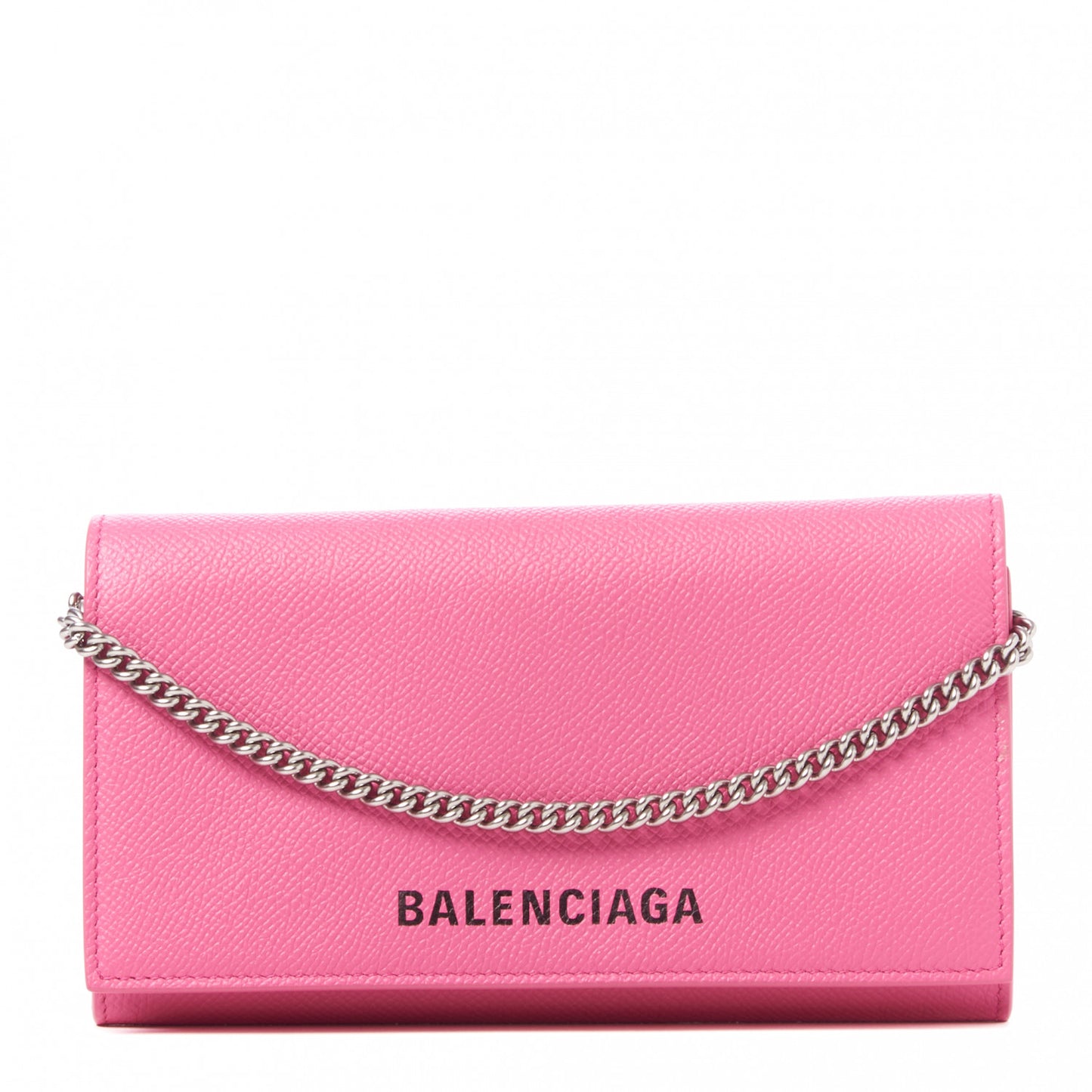 Signature Grained Calfskin Logo Ville Wallet on Chain Bubble Gum Black