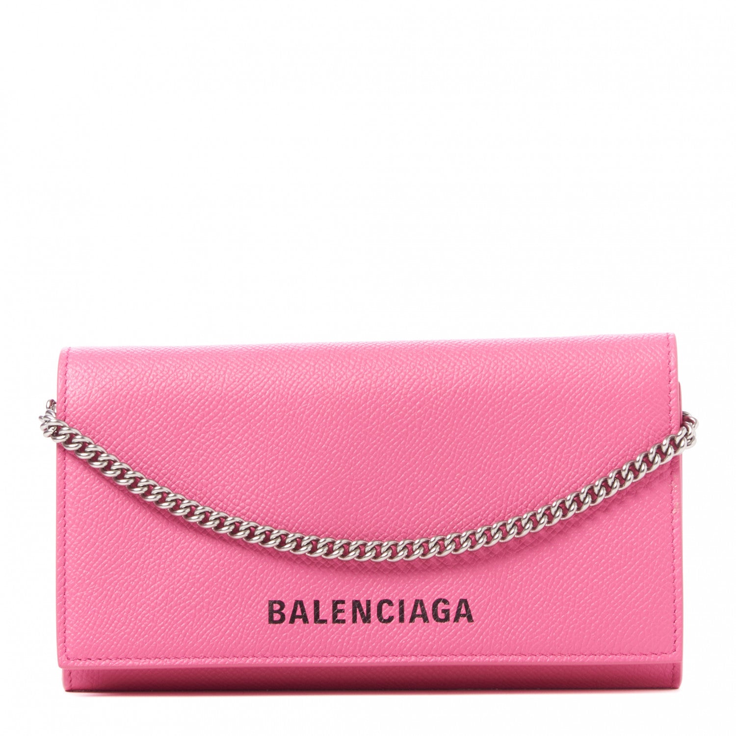 Balenciaga Signature Grained Calfskin Logo Ville Wallet on Chain Bubble Gum Black 1 of 8