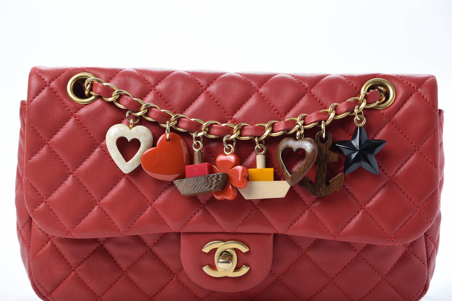 Chanel Lambskin Quilted Valentine Charms Medium Flap Red 16 of 18