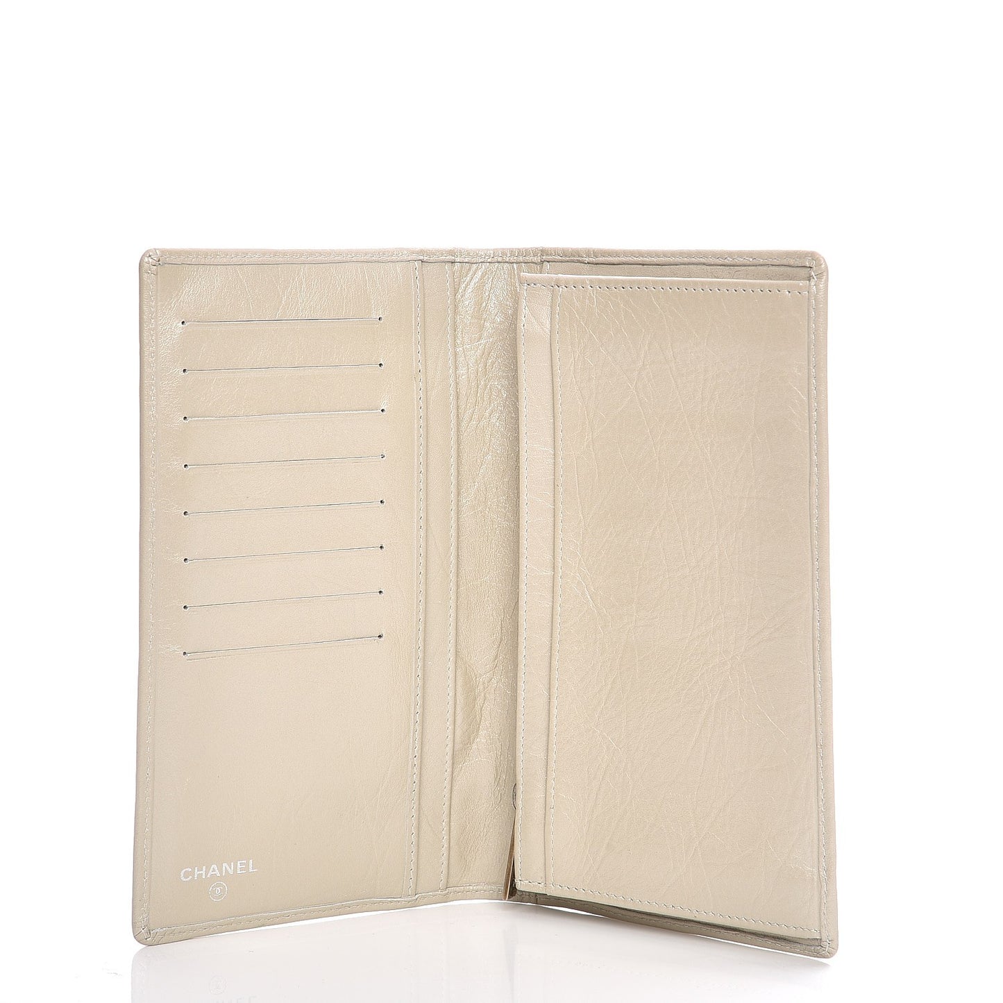 Aged Calfskin Quilted Cambon Quilted Yen Wallet Pearl