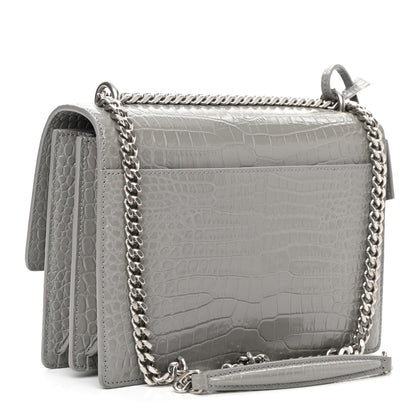 Saint Laurent Calfskin Crocodile Embossed Medium Monogram Sunset New Stone 3 of 10