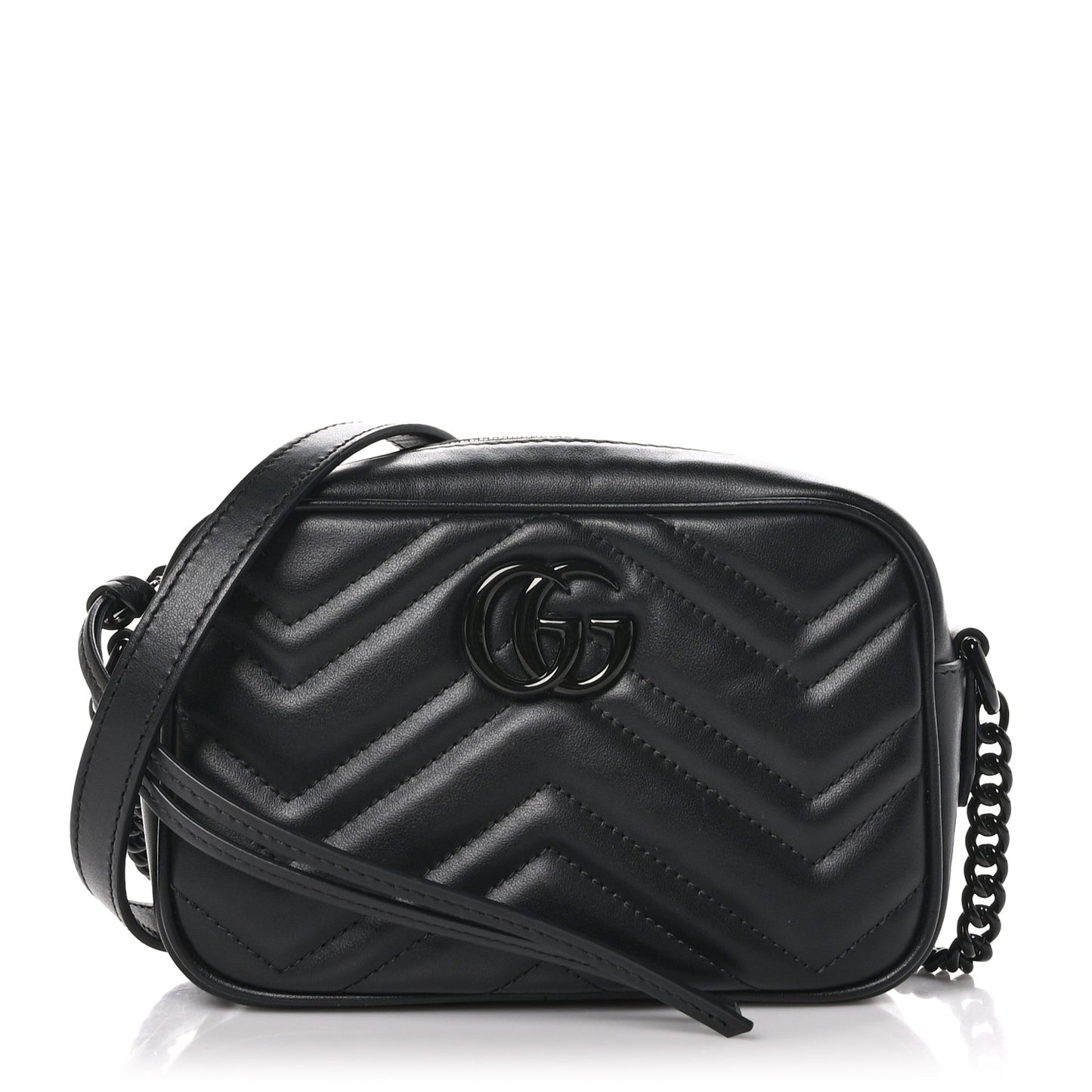 Calfskin Matelasse Monochrome Mini GG Marmont Chain Shoulder Bag Black