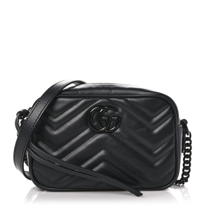Gucci Calfskin Matelasse Monochrome Mini GG Marmont Chain Shoulder Bag Black 1 of 9