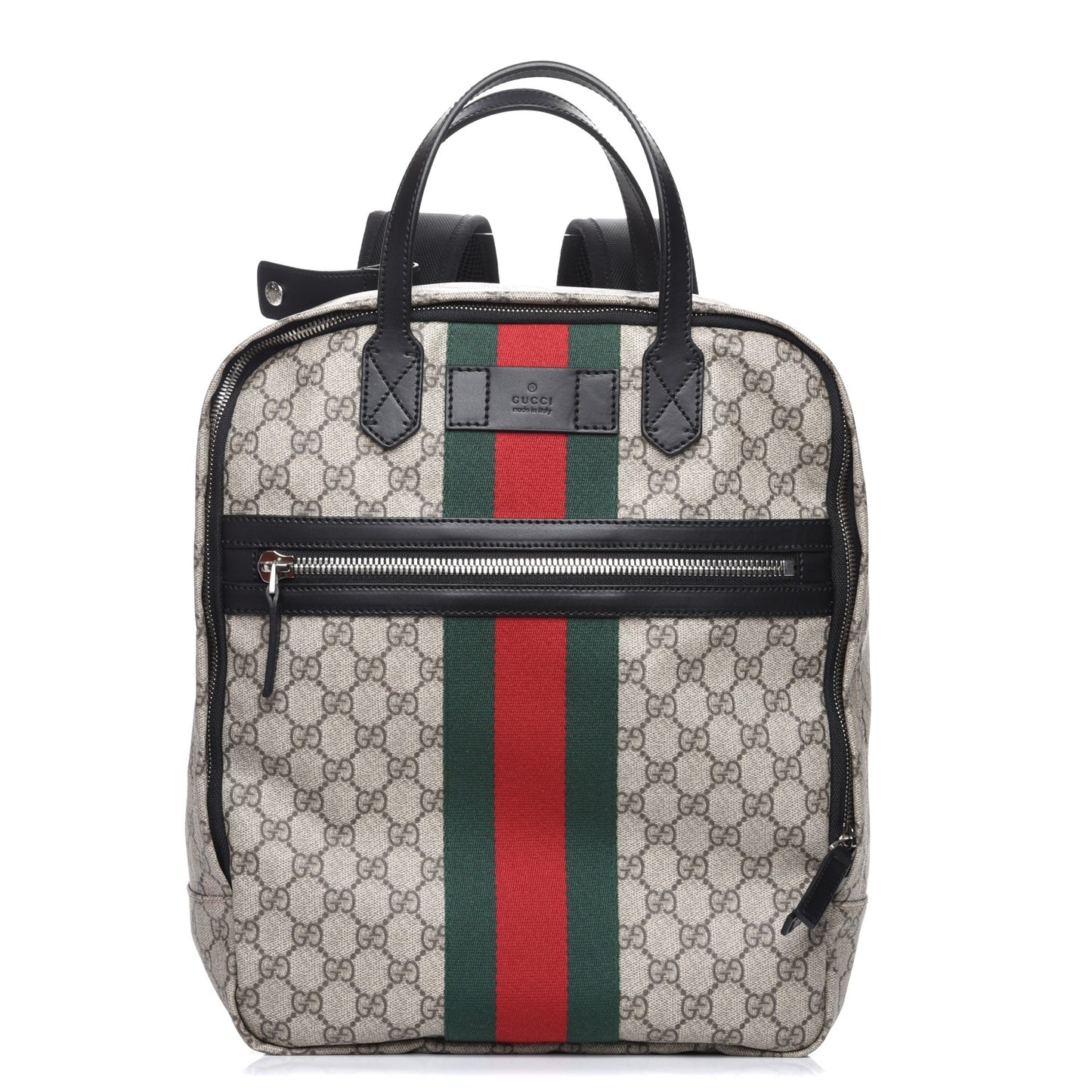 Soft GG Supreme Monogram Appia Calfskin Web Tote Backpack Beige Ebony Black