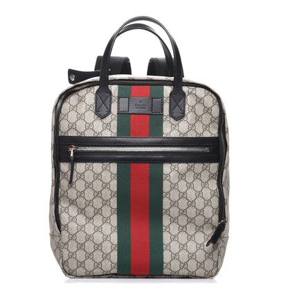 Gucci Soft GG Supreme Monogram Appia Calfskin Web Tote Backpack Beige Ebony Black 1 of 7