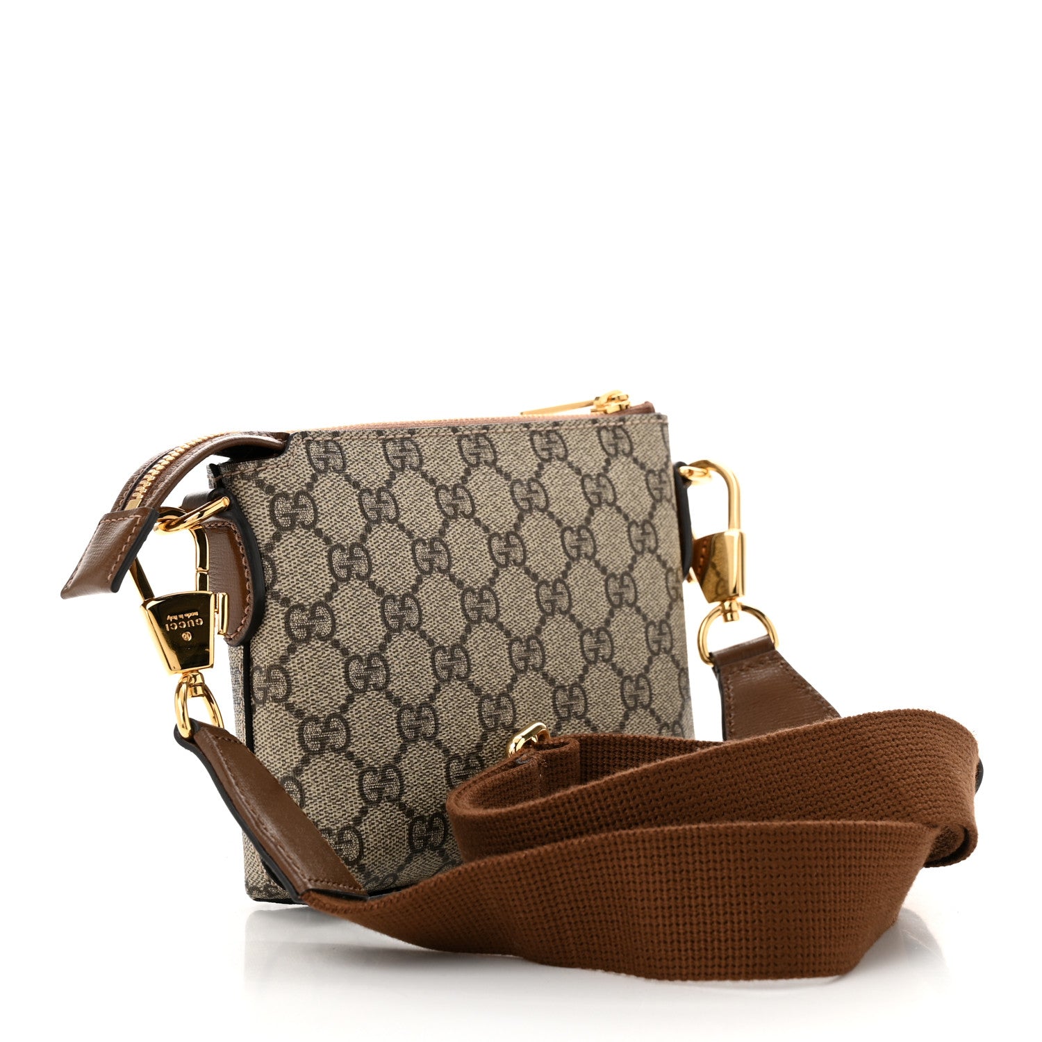 Gucci GG Supreme Monogram Azalea Calfskin Small Retro Interlocking G Wristlet Messenger Bag Beige Ebony Brown Sugar 3 of 11
