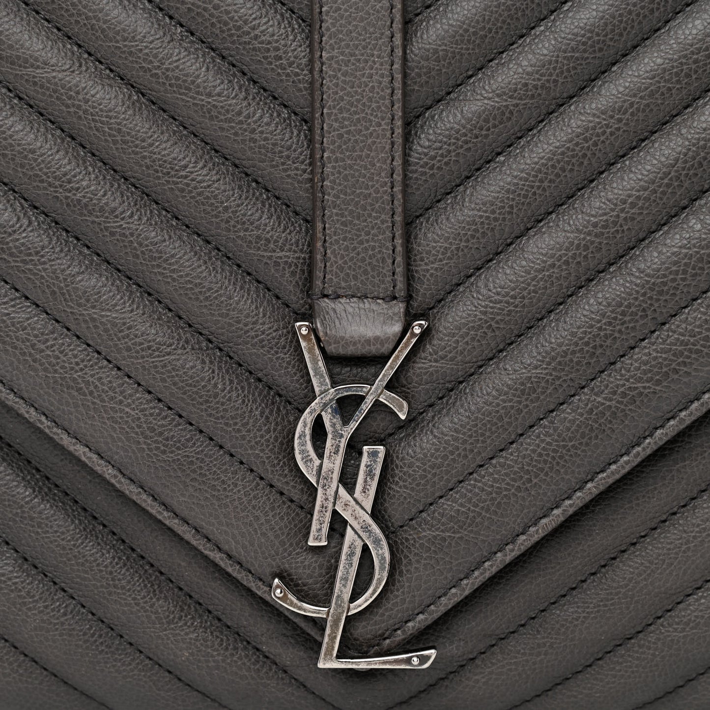 Sheepskin Matelasse Chevron Monogram Large College Satchel Dark Anthracite