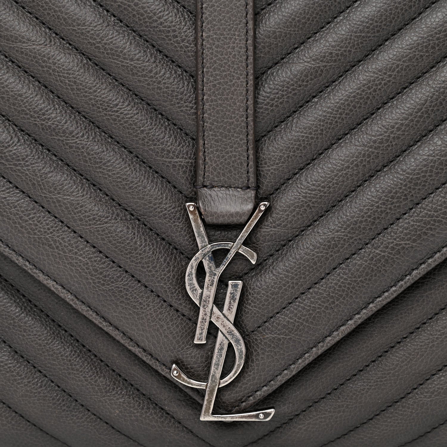 Saint Laurent Sheepskin Matelasse Chevron Monogram Large College Satchel Dark Anthracite 8 of 14