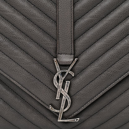 Saint Laurent Sheepskin Matelasse Chevron Monogram Large College Satchel Dark Anthracite 8 of 14