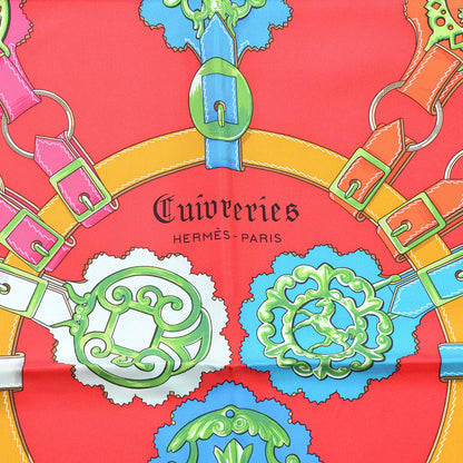 Hermes Silk Cuivreries Scarf 90 Rouge Bleu Vert 3 of 5