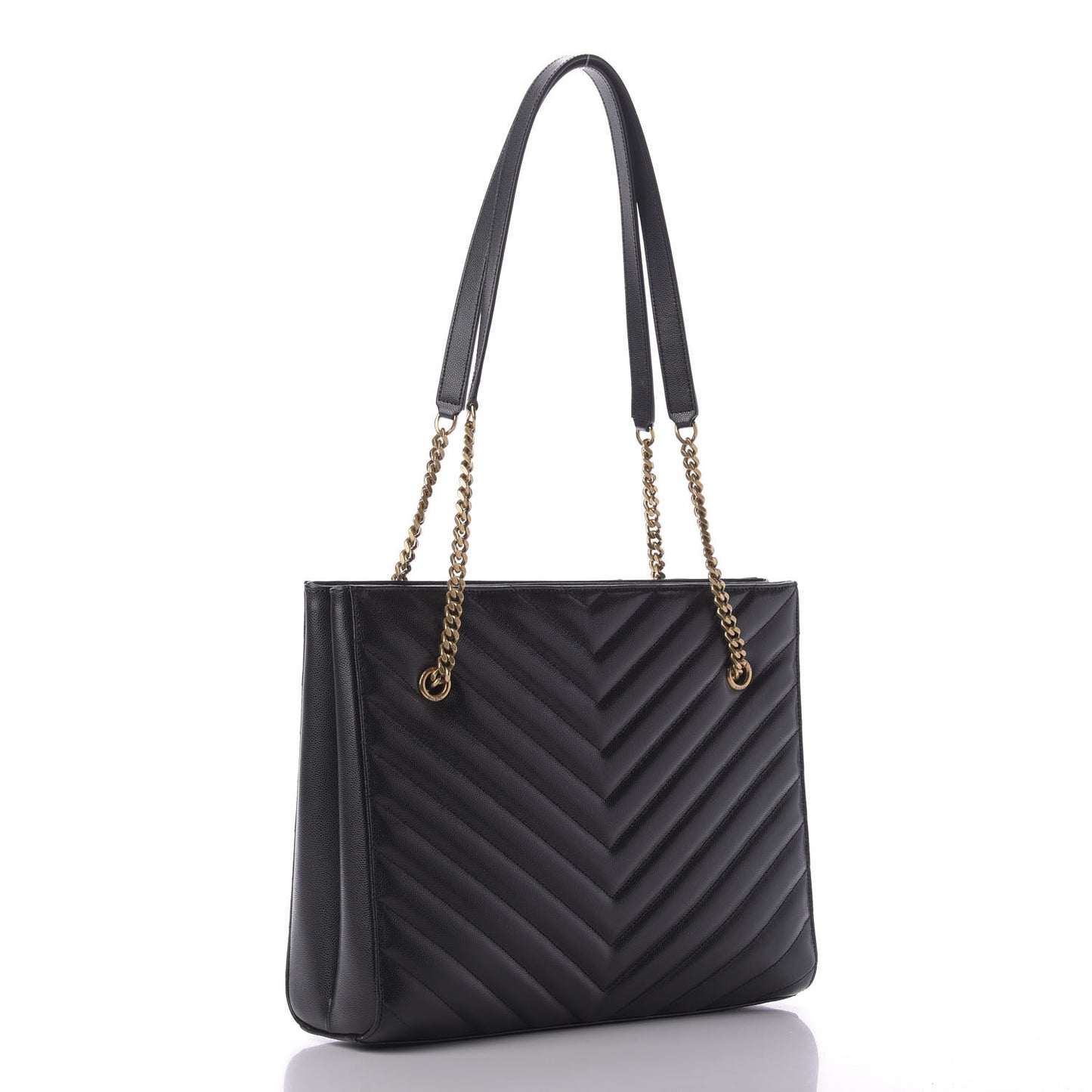 Grain De Poudre Matelasse Chevron Medium Tribeca Shopping Bag Black