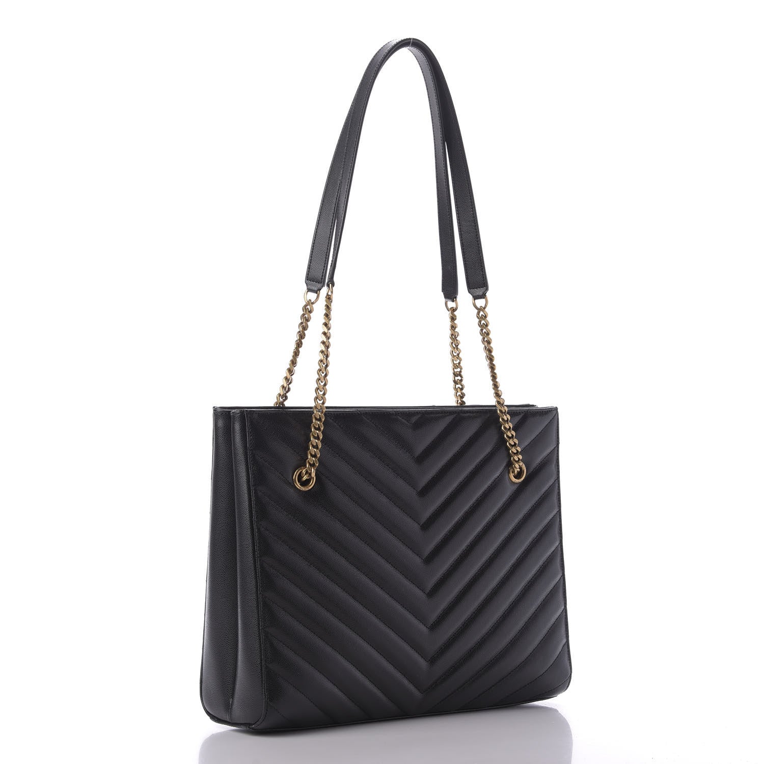 Saint Laurent Grain De Poudre Matelasse Chevron Medium Tribeca Shopping Bag Black 3 of 8