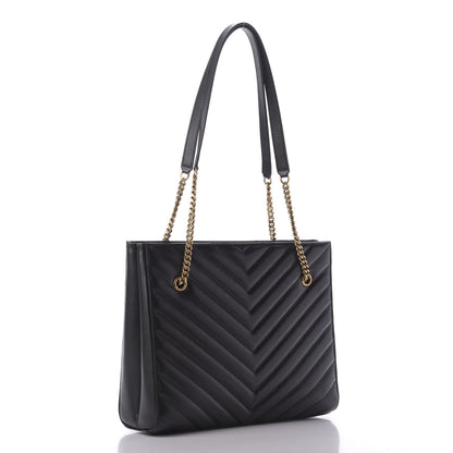 Saint Laurent Grain De Poudre Matelasse Chevron Medium Tribeca Shopping Bag Black 3 of 8