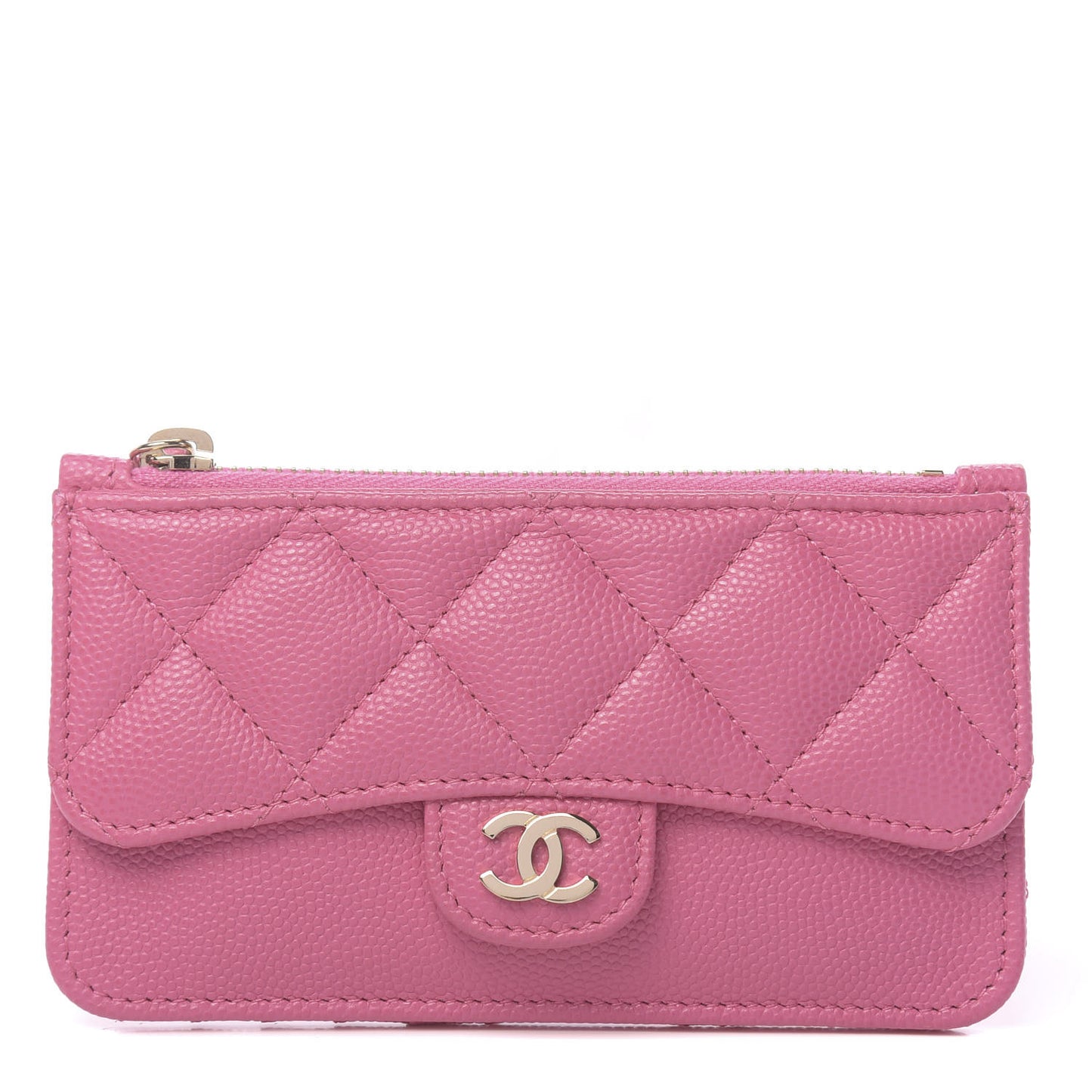 Caviar Quilted Flap Zip Card Holder Pink