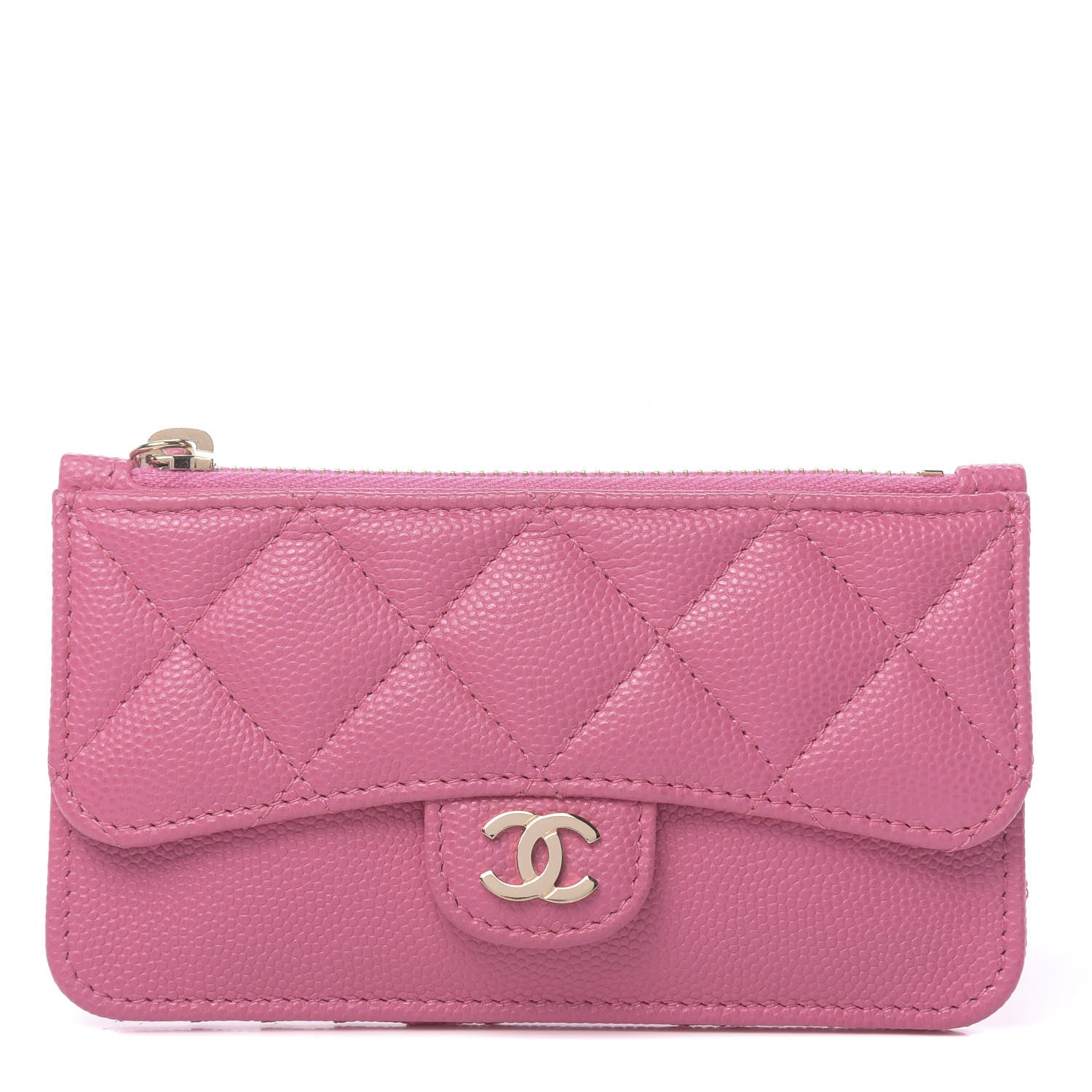 Chanel Caviar Quilted Flap Zip Card Holder Pink 1 of 8