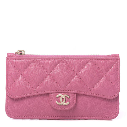 Chanel Caviar Quilted Flap Zip Card Holder Pink 1 of 8