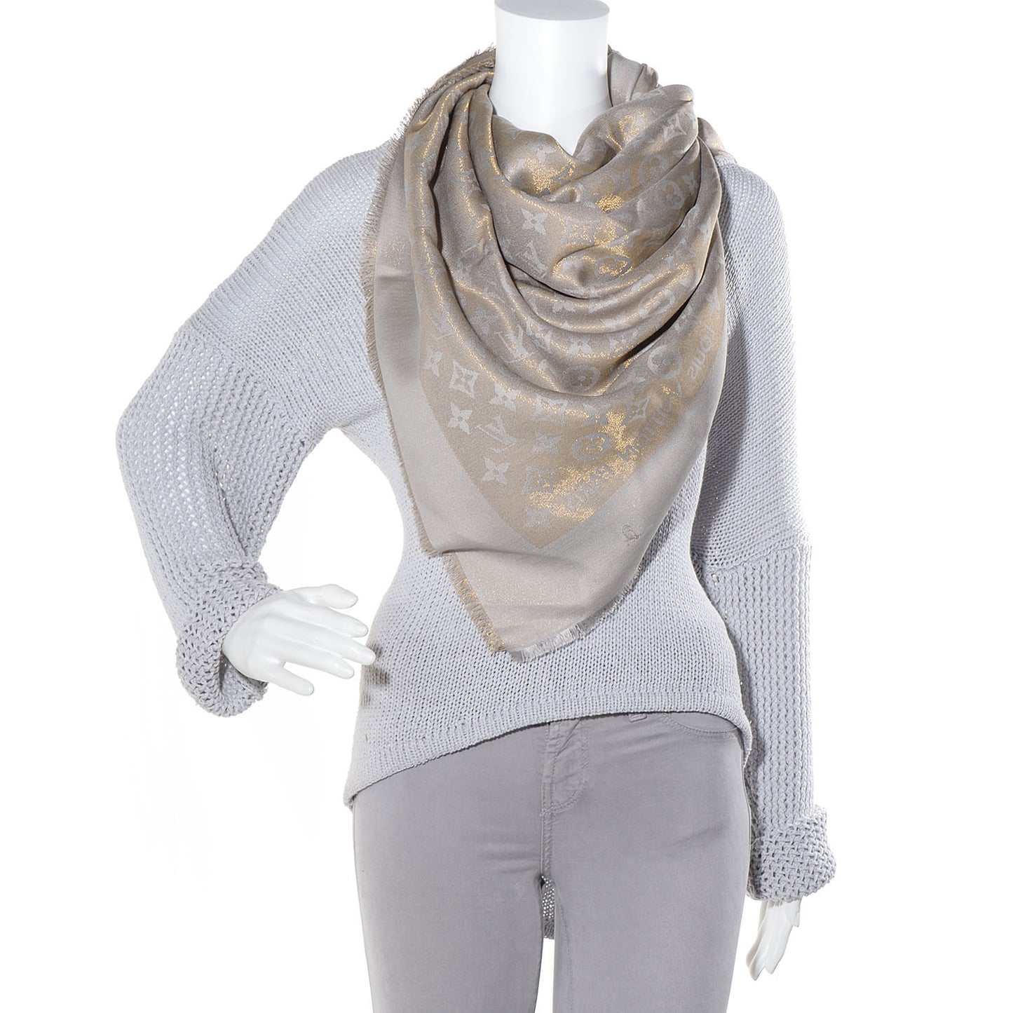 Monogram Silk Wool Shine Shawl Beige