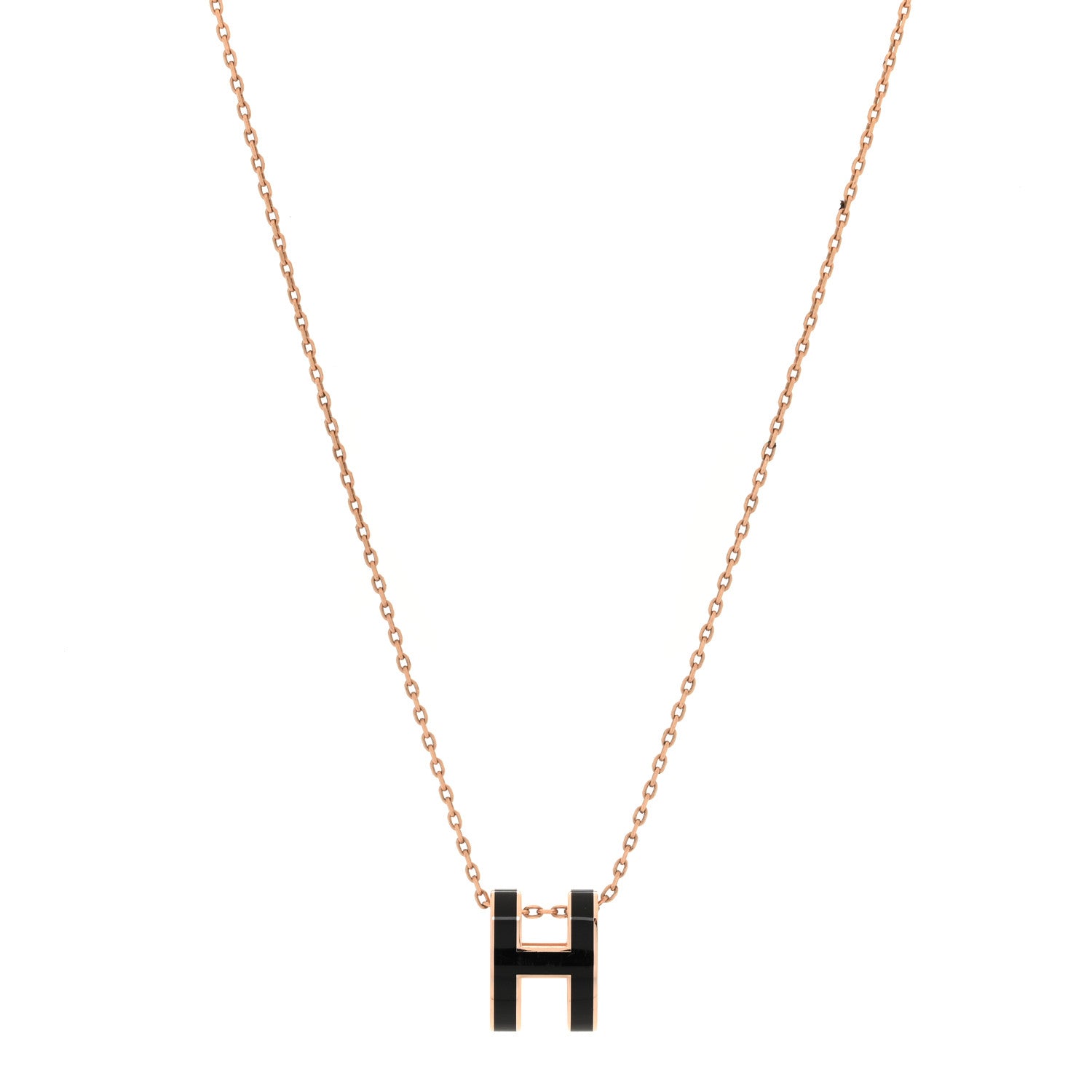 Hermes Lacquered Rose Gold Pop H Pendant Necklace Black 1 of 7