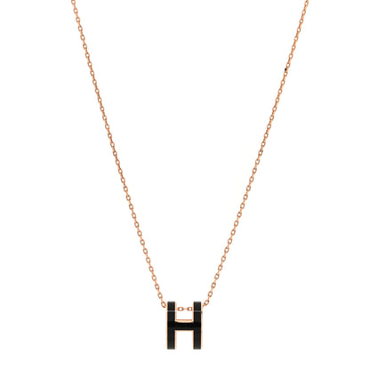 Hermes Lacquered Rose Gold Pop H Pendant Necklace Black 1 of 7