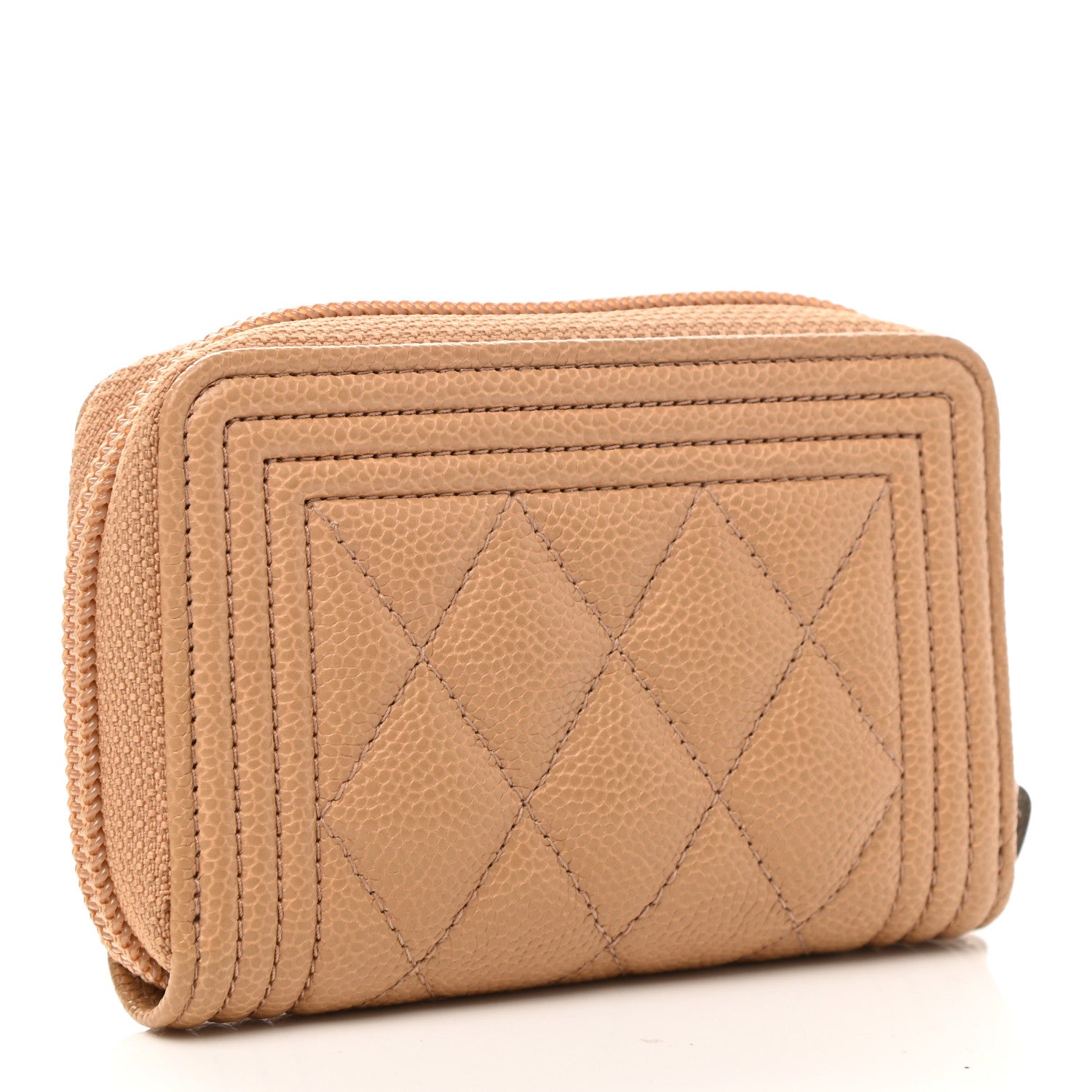 Chanel Caviar Quilted Boy Zip Around Coin Purse Wallet Beige 2 of 7