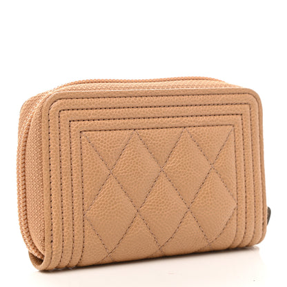 Chanel Caviar Quilted Boy Zip Around Coin Purse Wallet Beige 2 of 7