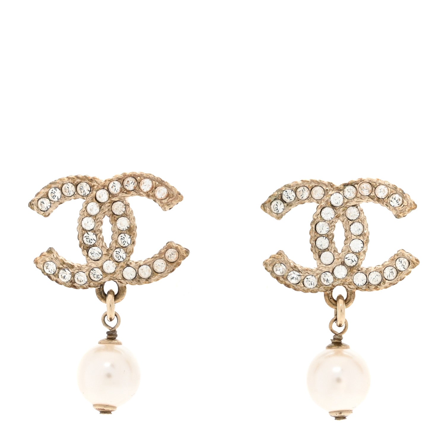 Chanel Crystal Pearl CC Drop Earrings Gold 1 of 5