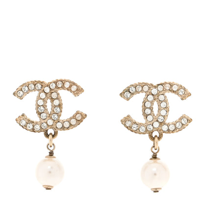 Chanel Crystal Pearl CC Drop Earrings Gold 1 of 5
