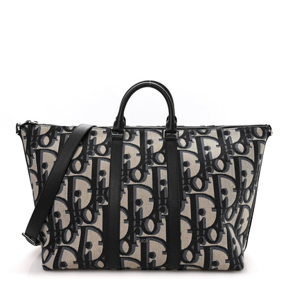 Christian Dior Maxi Oblique Jacquard Weekender 40 Beige Black 1 of 9
