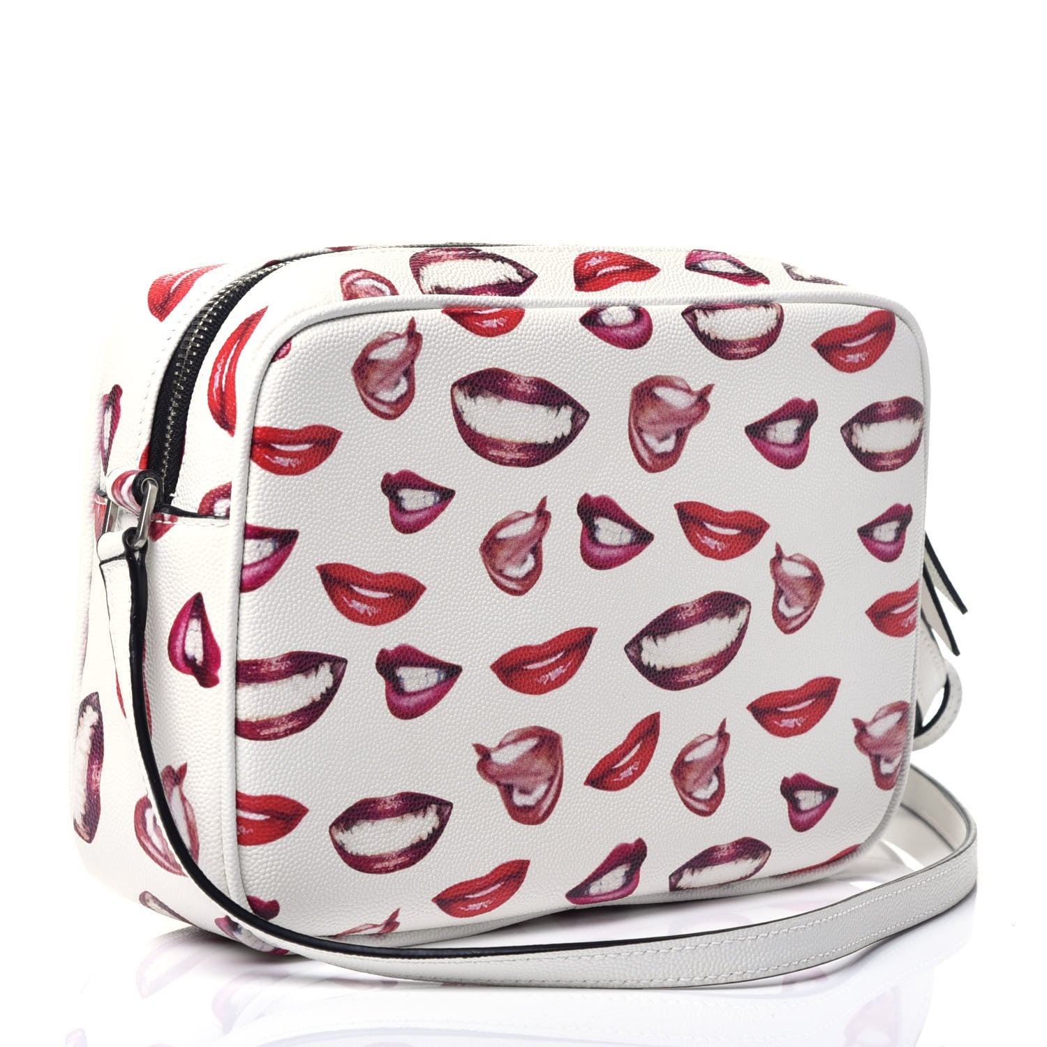 Saint Laurent Grain De Poudre Lips Print Medium Classic Monogram Camera Bag White Red 3 of 11