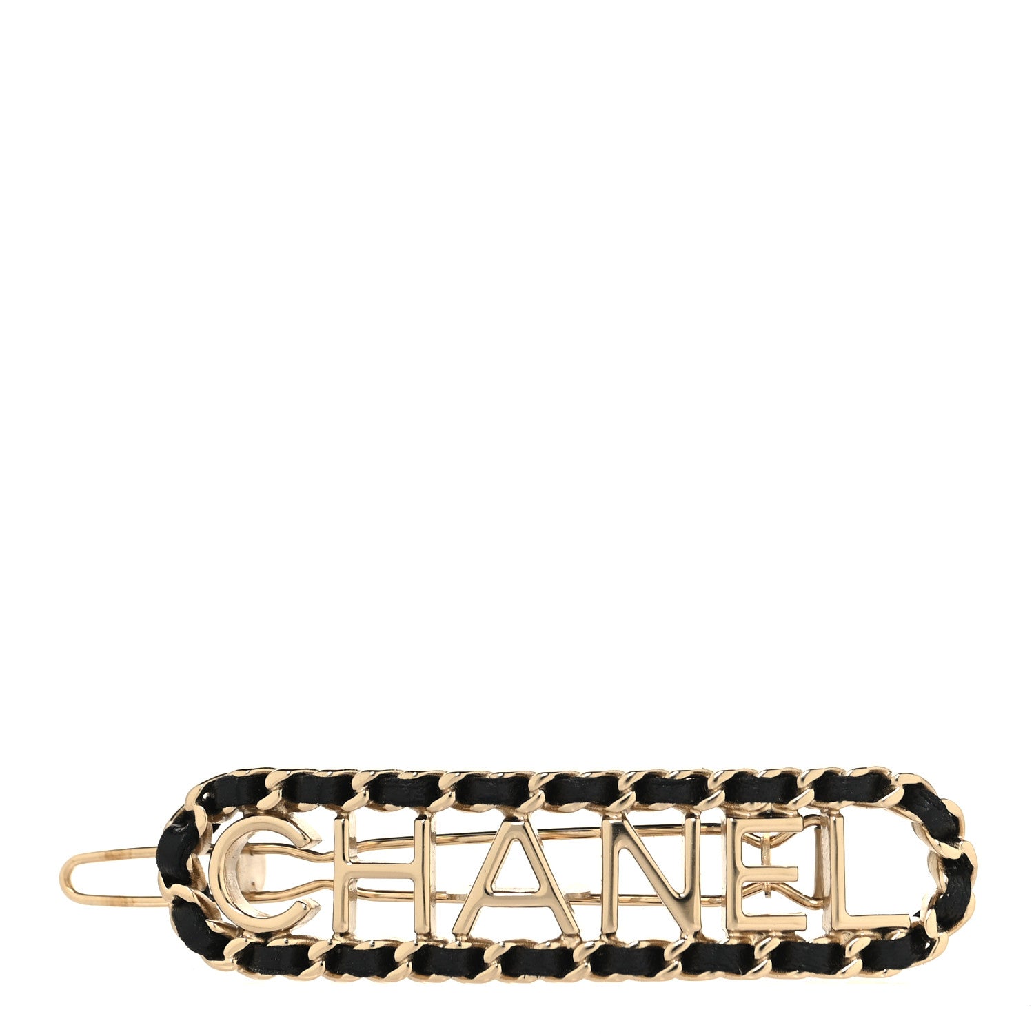 Chanel Metal Lambskin Vintage Allure Logo Hair Clip Black Gold 1 of 4