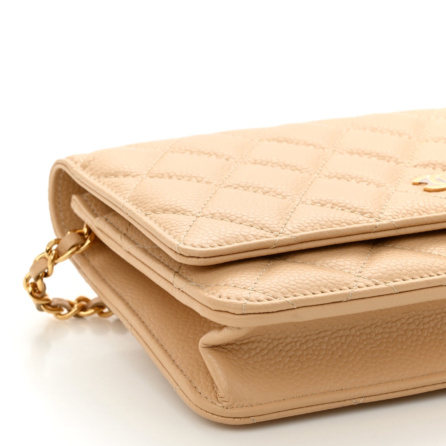 Caviar Quilted Wallet On Chain WOC Beige