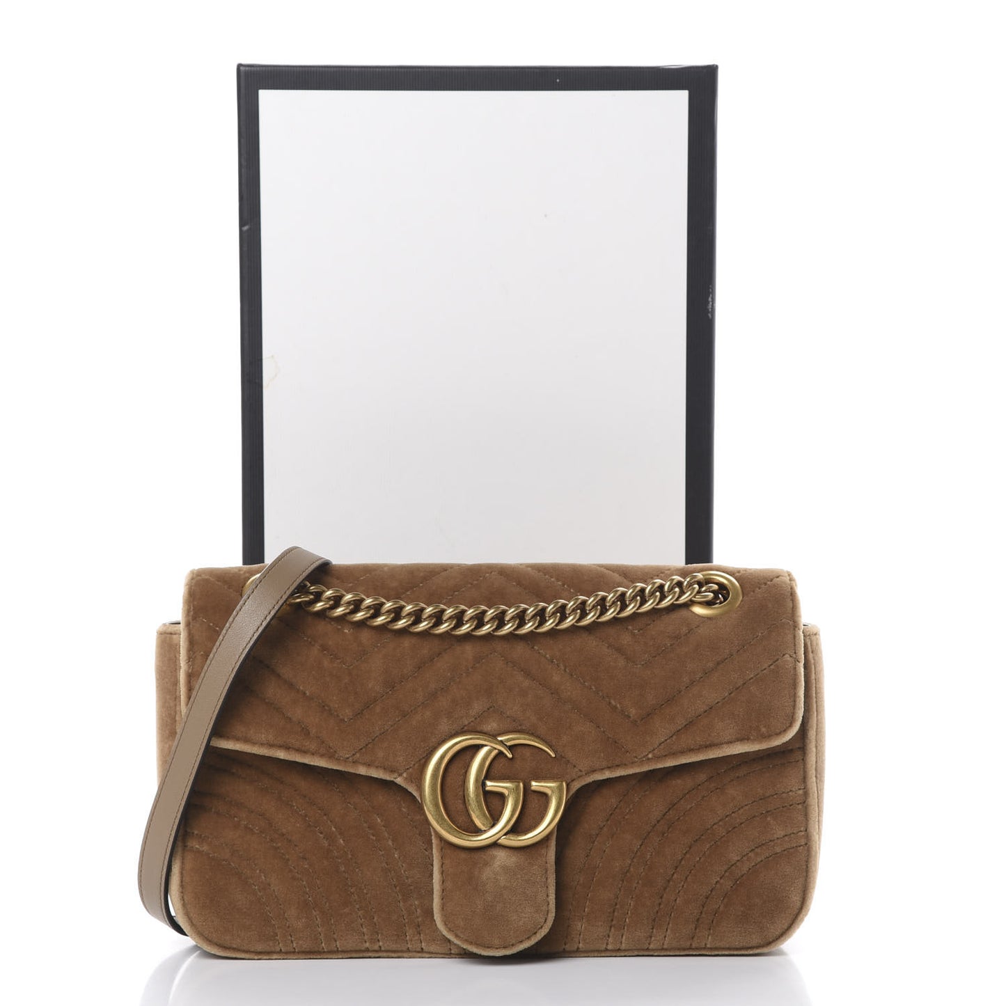 Velvet Matelasse Small GG Marmont Shoulder Bag Taupe