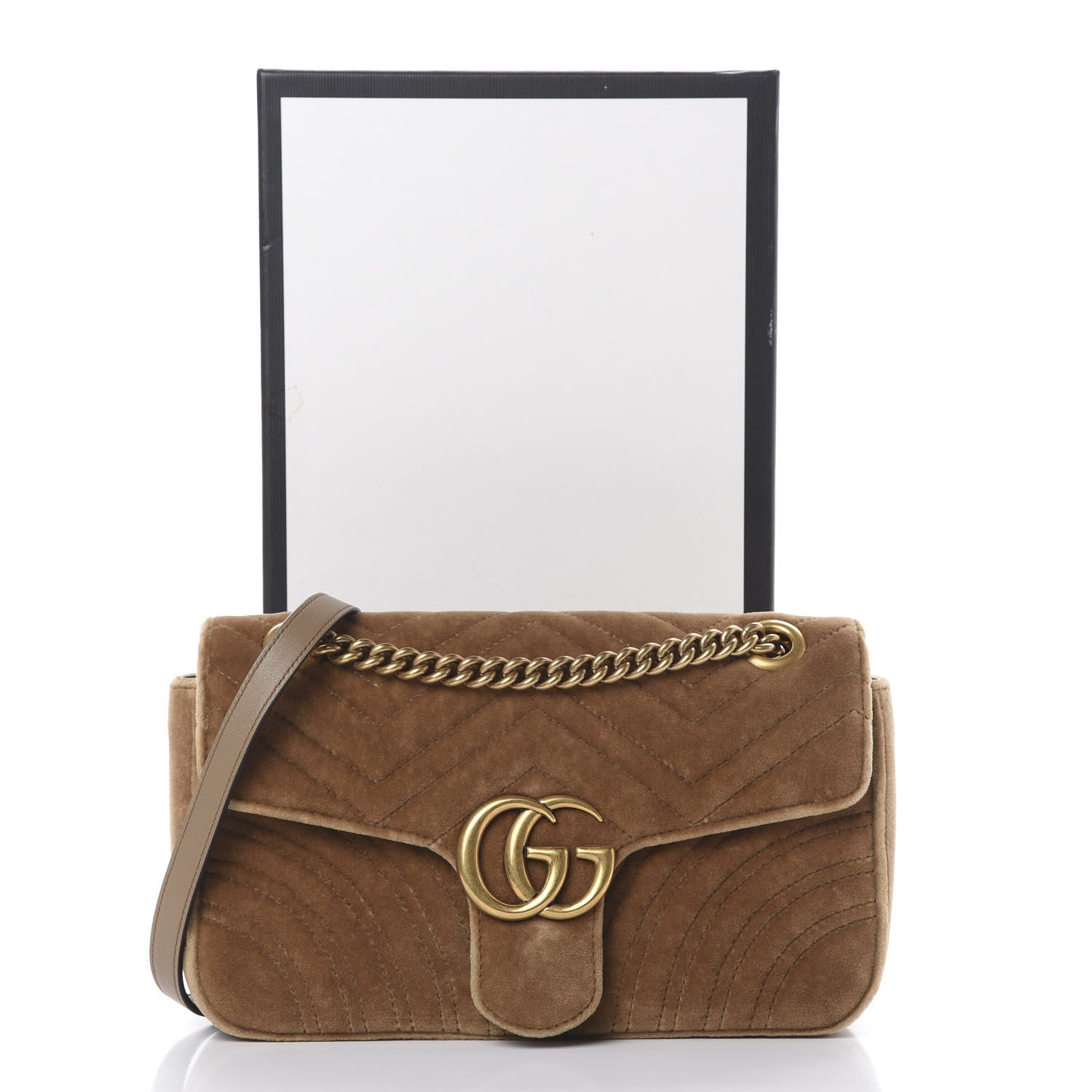 Gucci Velvet Matelasse Small GG Marmont Shoulder Bag Taupe 12 of 12
