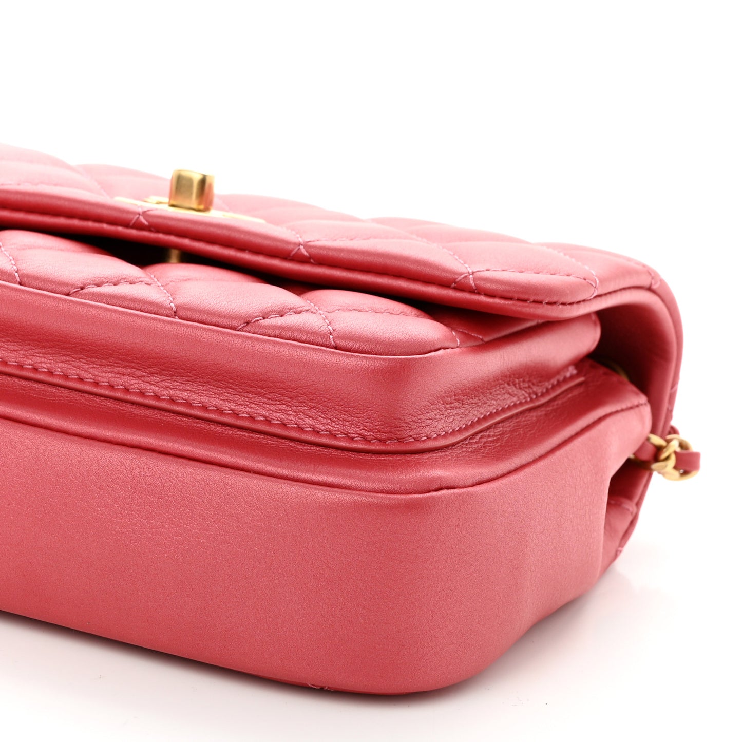 Calfskin Quilted Top Handle Flap Dark Pink