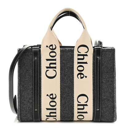 Chloe Felt Calfskin Small Woody Ribbon Tote With Strap Cashmere Grey 1 of 11
