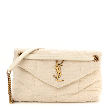 Saint Laurent Boucle Tweed Quilted Small Loulou Puffer Monogram Chain Satchel Crema Soft 1 of 11