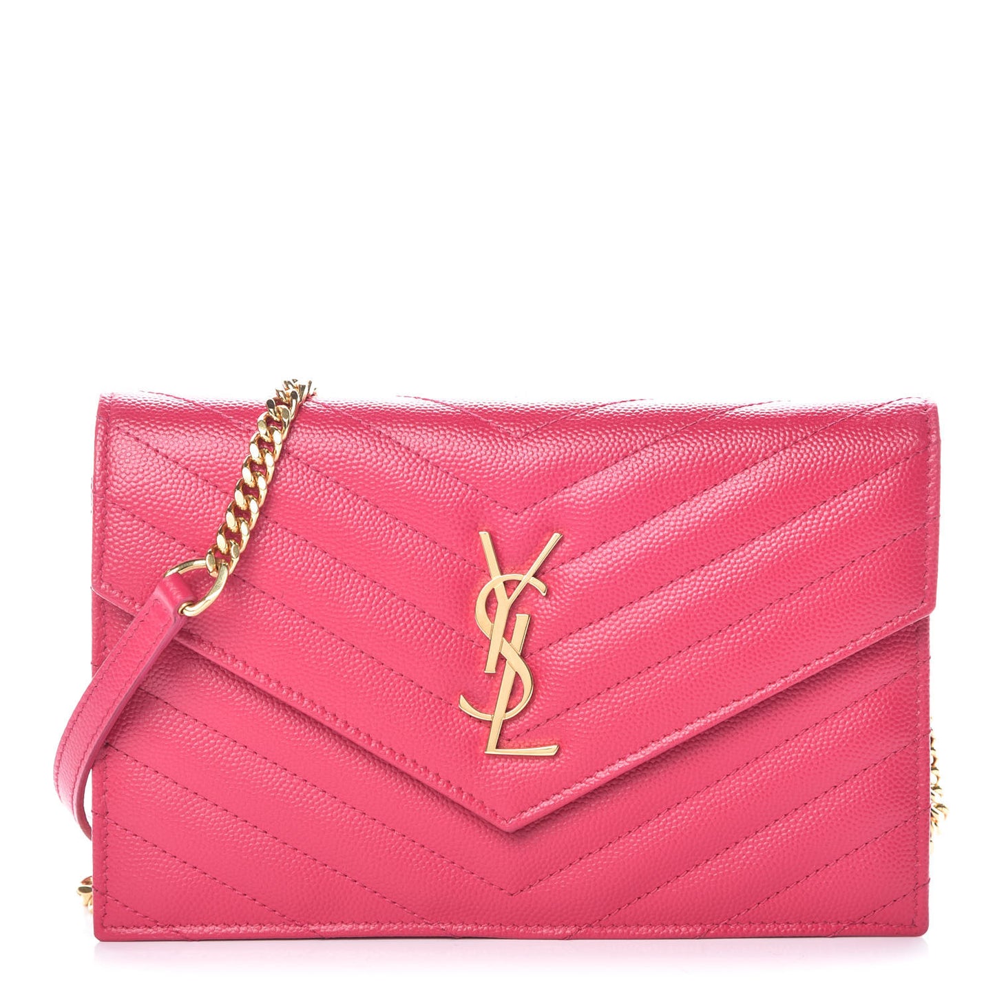 Grain De Poudre Matelasse Chevron Monogram Envelope Chain Wallet Fresh Fuchsia