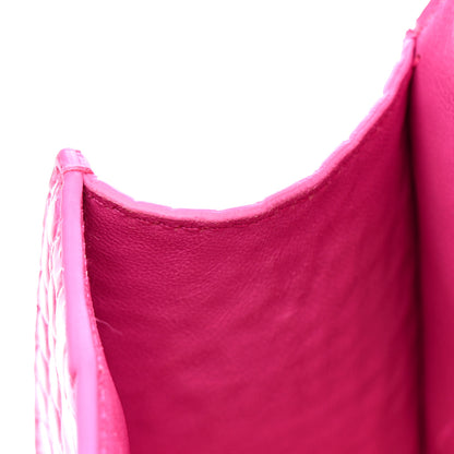 Balenciaga Shiny Calfskin Crocodile Embossed Hourglass Top Handle Bag XS Neon Pink 12 of 15