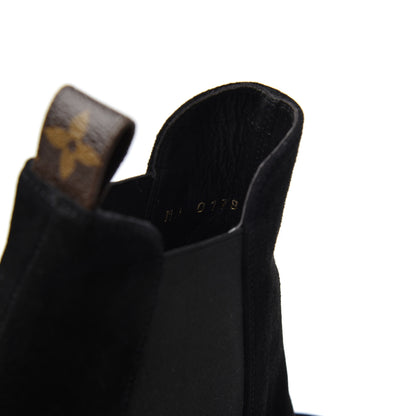 Louis Vuitton Suede Monogram Uniformes Cap Toe Chelsea 80mm Ankle Boots 38.5 Black 8 of 13