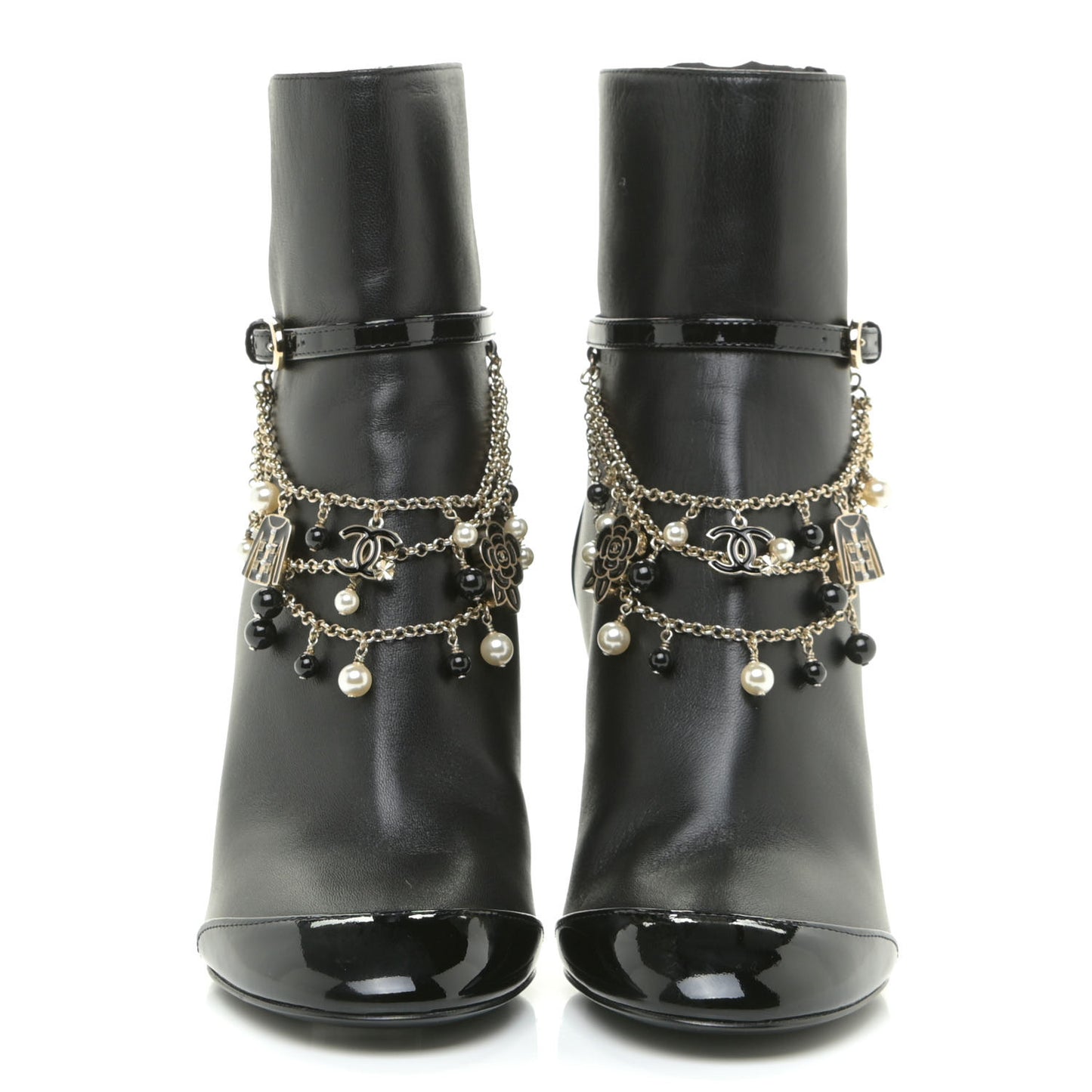 Lambskin Patent Calfskin Ankle Boots 37 Black